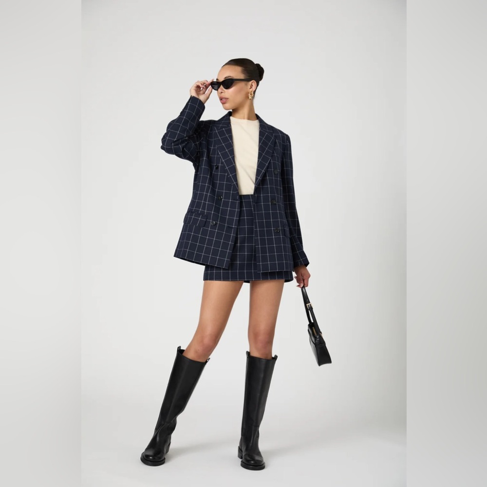 Vintage Navy Checkered Skirt Set